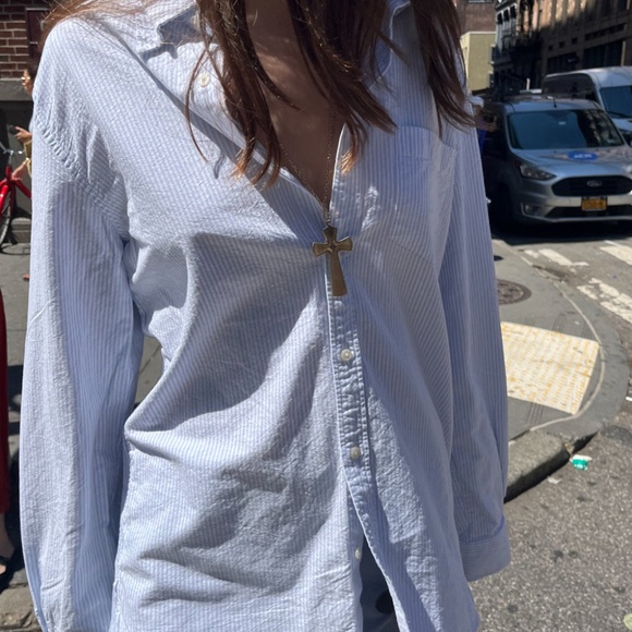 Brandy Melville Stephanie Button Down Cotton Striped Shirt - Picture 1 of 7